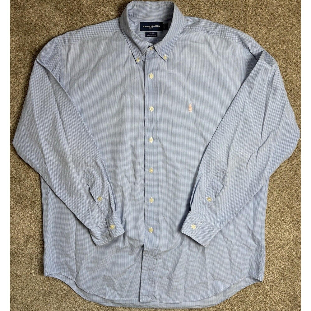 Ralph Lauren Golf Mens L Tilden Button Up Long Sleeve Shirt Blue Plaid Cotton - Picture 2 of 7
